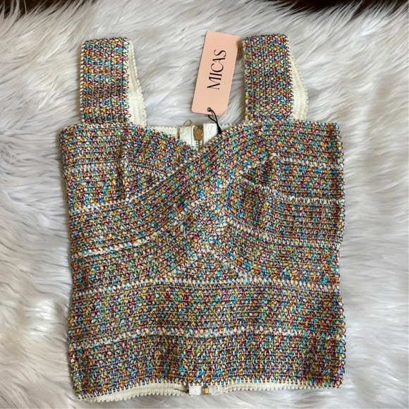 micas Tops - MICAS Zip Back Crop Bandage Multi Tank Top SZ S NWT - Glam
